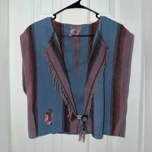 Vintage Karen Wilkinson Wool Vest Aztec Boho With Glass And Shell Buttons